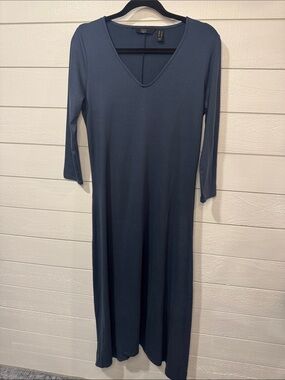 G.I.L.I. Slate Blue V-Neck Long Sleeve Maxi Dress